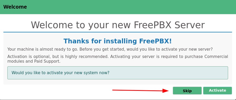 Отказывают от Активации установленного FreePBX